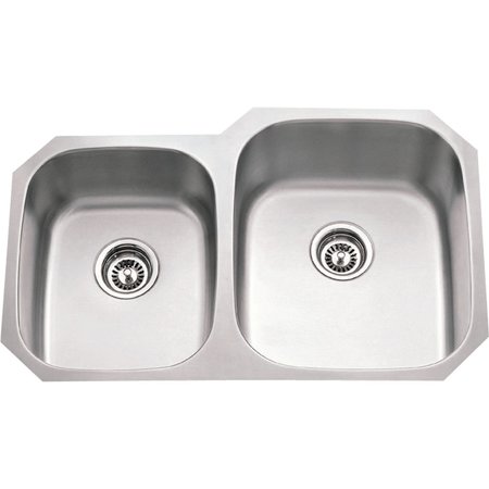 HARDWARE RESOURCES 32" Lx20-5/8" Wx9" D Undermount 18 Gauge Stainless Steel 40/60 Double Bowl Sink 801R-18